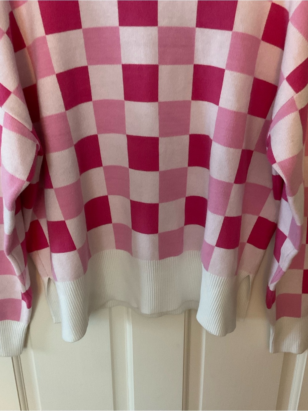 Anthropologie Beach Riot Callie Sweater Peony Petal Checker Pink Check Large NWT - Picture 10 of 14